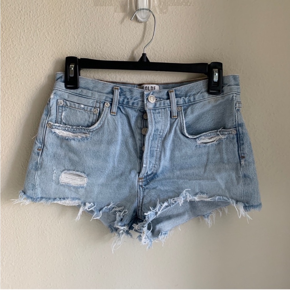 Agolde light denim jean shorts
